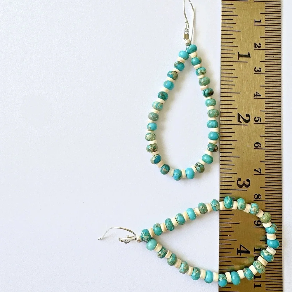 Jacla Navajo Earrings Turquoise Heishi 3in 925 Sterling Dangle Hook Loops Long